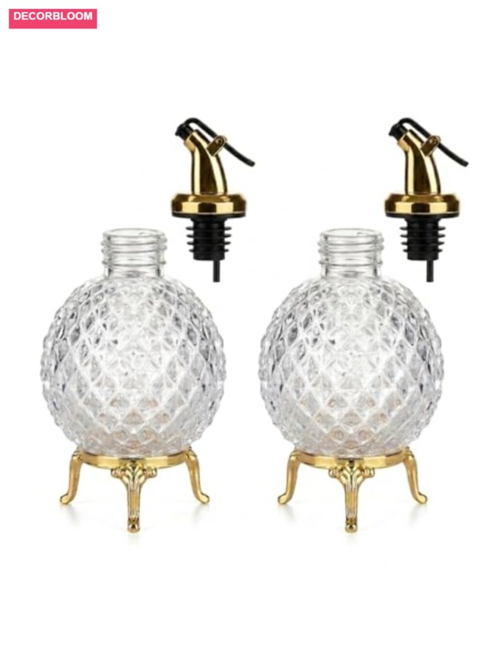 Oil and Vinegar Cruet Set 2pc Glass Bottles with Gold Metal Stand - Picture 5 of 6